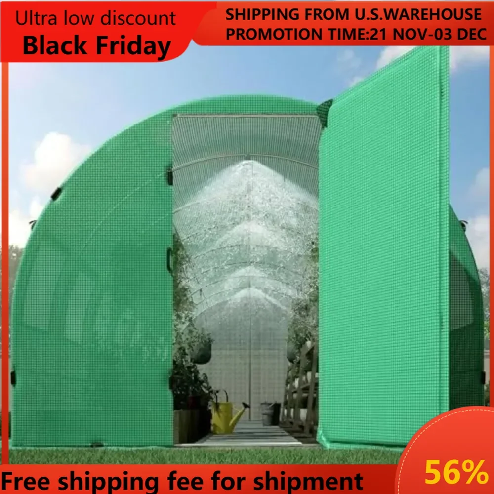 26x10x7 FT Large Walk-in Greenhouse for Outdoors with Watering System, Upgraded Swing Door Tunnel Greenhouse kit