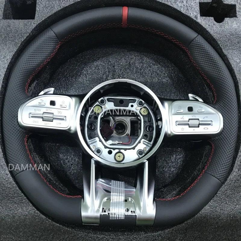 Perforated Leather Steering Wheel With Button For Mercedes Benz AMG GT W205 W204 W177 W213 2010+ Car Modification Accessories