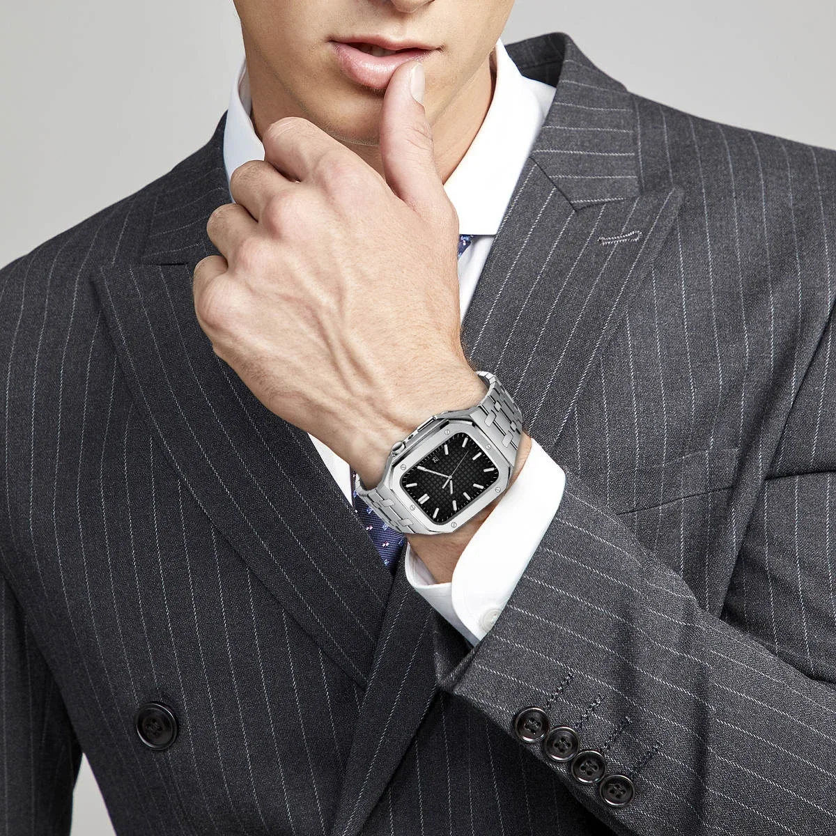 مجموعة تعديل الفاخرة لحقيبة ساعة أبل ، حزام الحافة المعدنية ، مجموعة تعديل وزارة الدفاع ، iWatch 8 ، 7 ، 6 ، 5 ، 4 ، SE ، 6 ، 5 ، SE ، 44 مللي متر