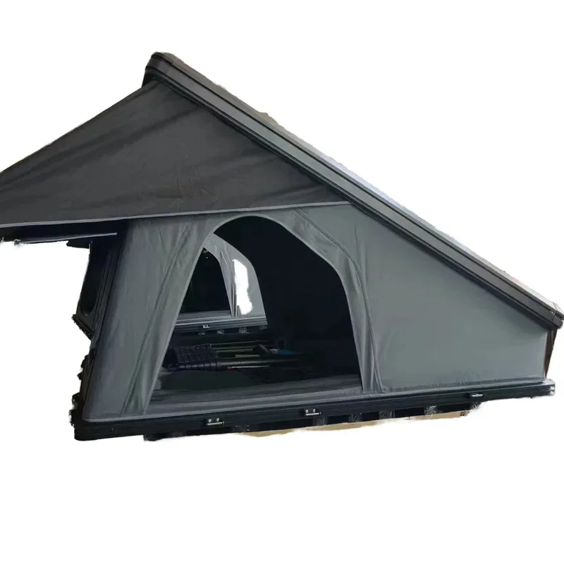 

Customized 3-4 Person Black Hard Shell Rooftop Tent Straight Bracing Type for SUV Car Camping Wholesale Clamshell Design