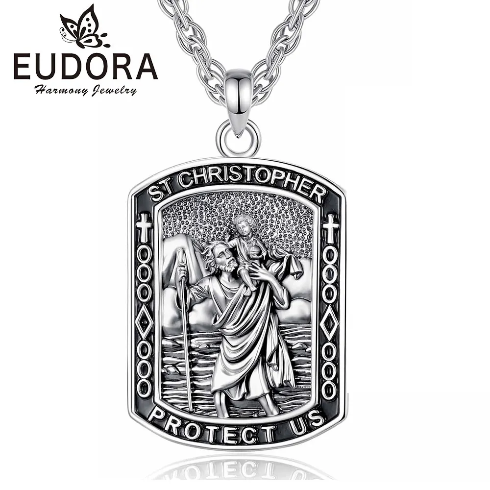 Eudora Copper Saint Christopher Necklace for Men Women Religious Amulet Cross Pendant Vintage Protection Jewelry Festival Gift