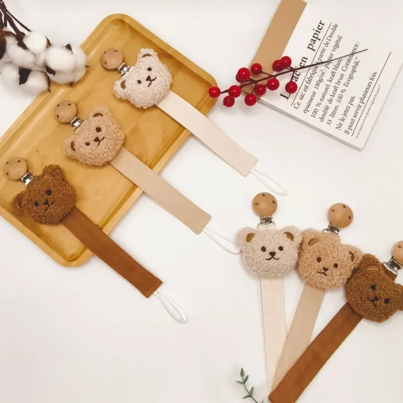 1/2pcs Baby Pacifier Chain Clips Holders Anti-drop Chain Cartoon Stuffed Bear Teething Clips Teether Toy Soother Pacifier Strap