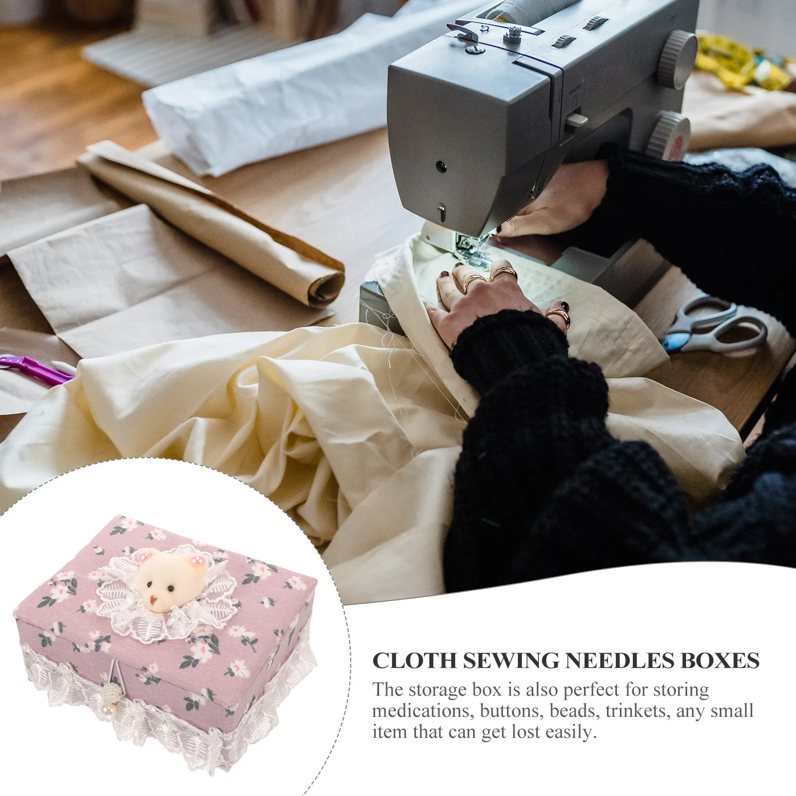 

Sewing Pin Storage Box Compact Fabric Case for Needles Pins Buttons Beads Small Accessories Organizer Portable Safe Lidded