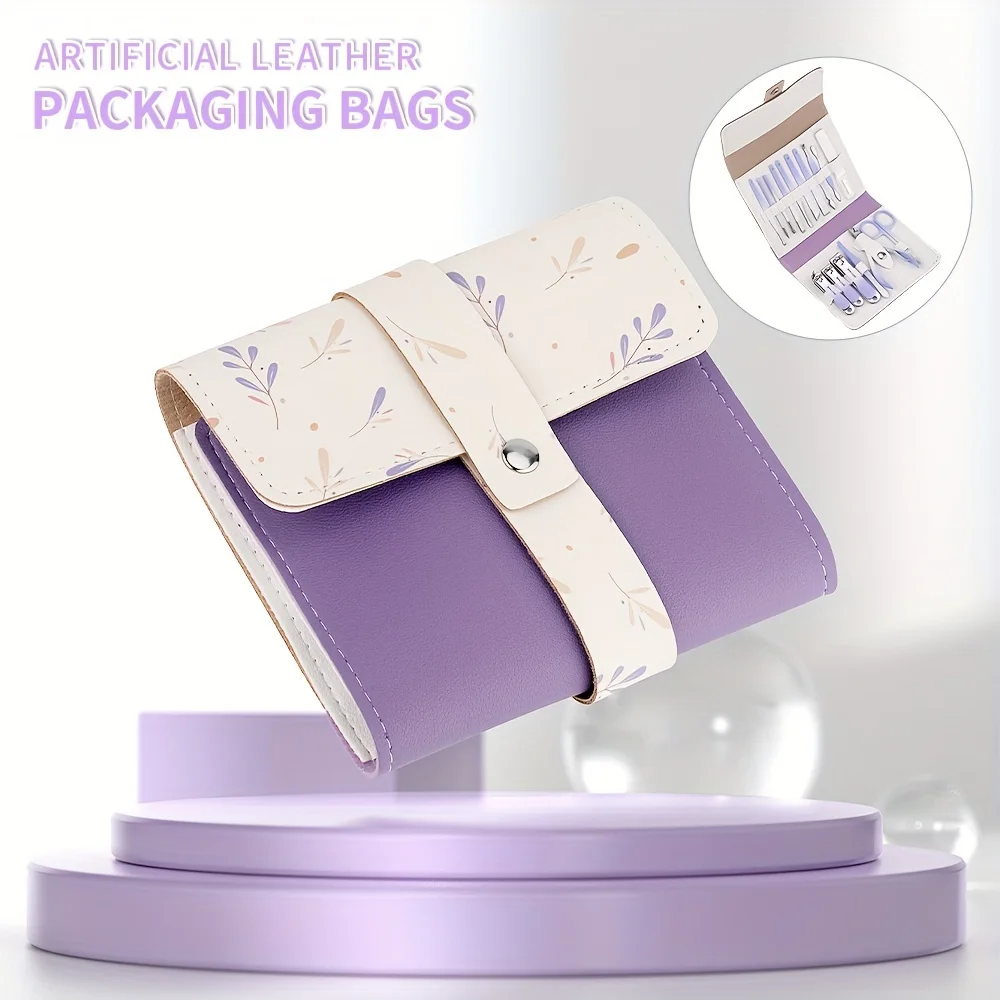 16 unids/set juego de manicura Kit de funciones completas cortaúñas juegos de pedicura de acero inoxidable con estuche portátil de cuero Idea de regalo