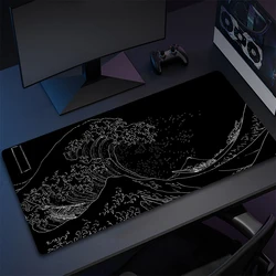 Japan Black Sea Wave Large Mouse Pad Extended Gaming Mouse Pad Desktop Pad With Stitched Non-Slip Rubber Base Keyboard Mat 80x30