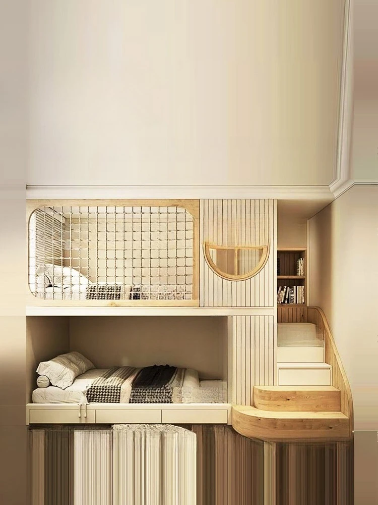 سرير أطفال فاخر وخفيف الوزن مصنوع من الخشب الصلب عالي ومنخفض سرير بطابقين بطول 1.2 متر مع خزانة سلم