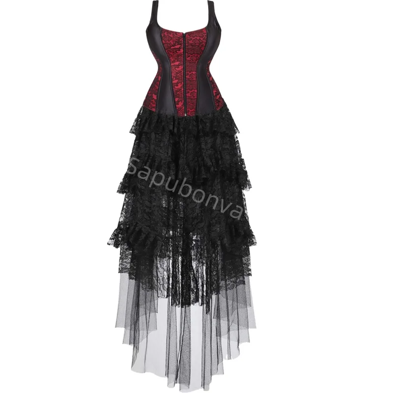 

Corset Dress Costume long skirt Set With zipper Bustier Costume Party suspenders Ladies Outfit snug Plus Size Gothic Halloween
