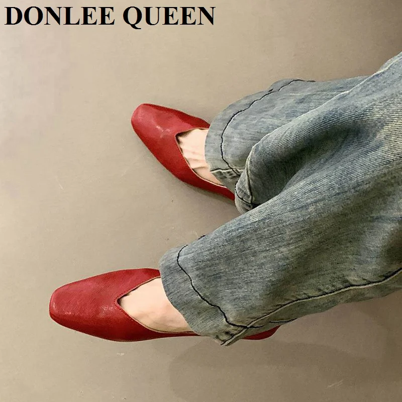 New Spring Flats Shoes Women Wooden Low Heel Ballet Square Toe Shallow Brand Shoe Slip On Loafer Soft Ballerina zapatos de mujer