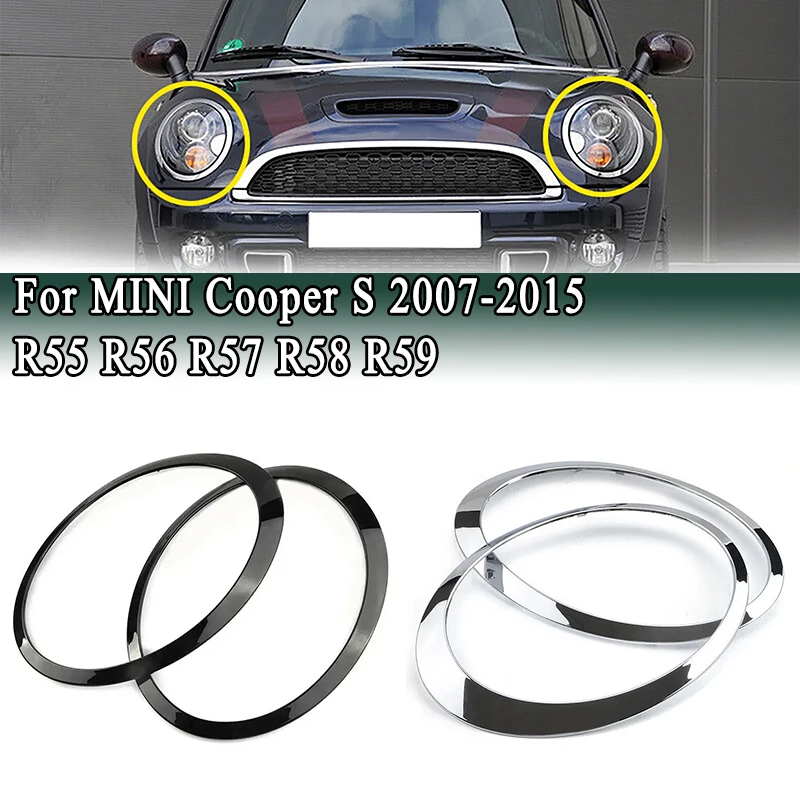 

For MINI Cooper S R55 R56 R57 R58 R59 2007-2015 Headlight Outer Ring Eyebrow Trim Black Chrome Decoration Sticker 51137149905