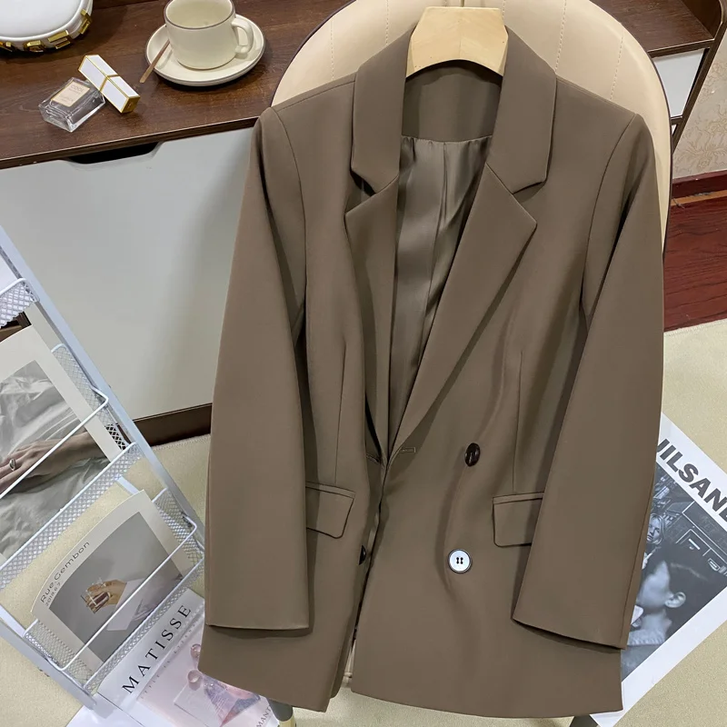 Casaco longo mulher blazer feminino de duas camadas praia barra resistente ao desgaste treliça estiramento camada frente popular sazonal macio jovem