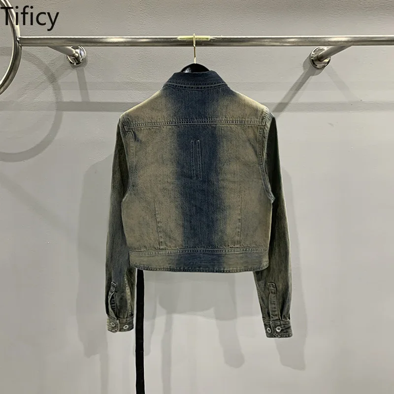 TIFICY Short Washed Distressed Ribbon Jacket Women's Autumn Vintage Jean Coat Women's Clothing