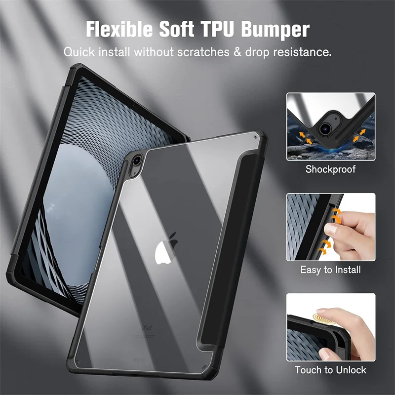 Funda con Portalápices para iPad Pro 11, Funda para tableta Air 11 de 2022, 2024, 5. ª y 4. ª generación, 10,9, 7. ª y 9. ª generación, 10,2