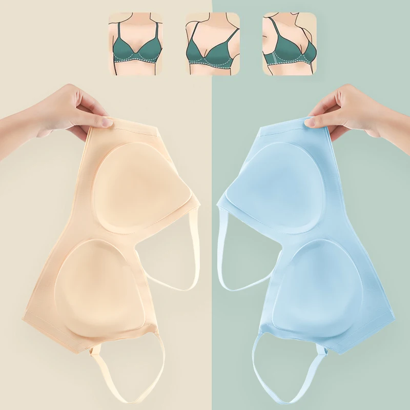 Latex Seamless Women Bras Wireless Comfortable Sports Bra Nylon Fabric One-piece Small Bust Gathered Bralette Female Underwear