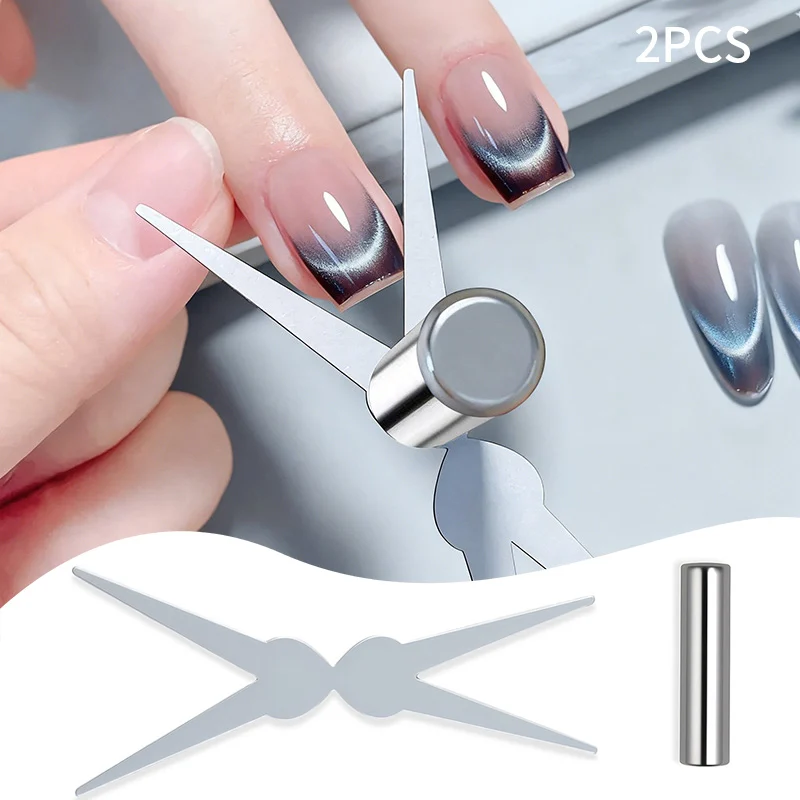 2-teiliges Doppelkopf-Magnet-Set für French Nail Art, 3D Starker Katzenaugen-Magnet-Stift für Nagelgel-Lack, V-förmiger Effekt, Maniküre-Magnetwerkzeug