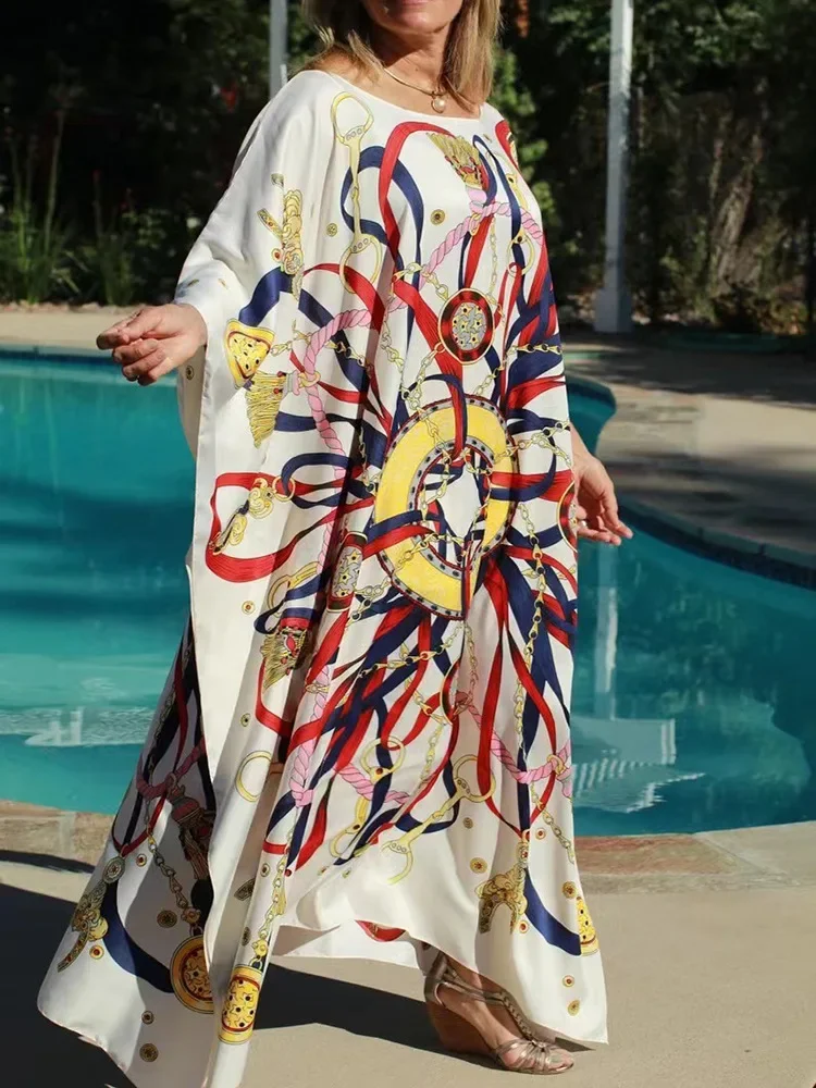 

Beach Kaftans for Women 2025 Trend Printed Bohemian Maxi Dresses Swimsuit Cover Ups Summer Bathing Suits Tunic
