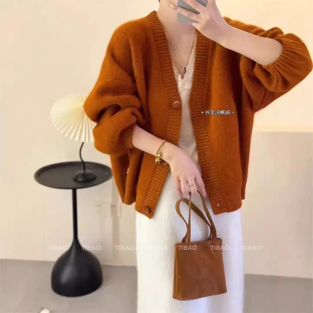 Winter Clothes Women Korean Style Casual Cardigan V Neck Short Solid Color Ladies Sweater Fall Winter Fashion New Outwear