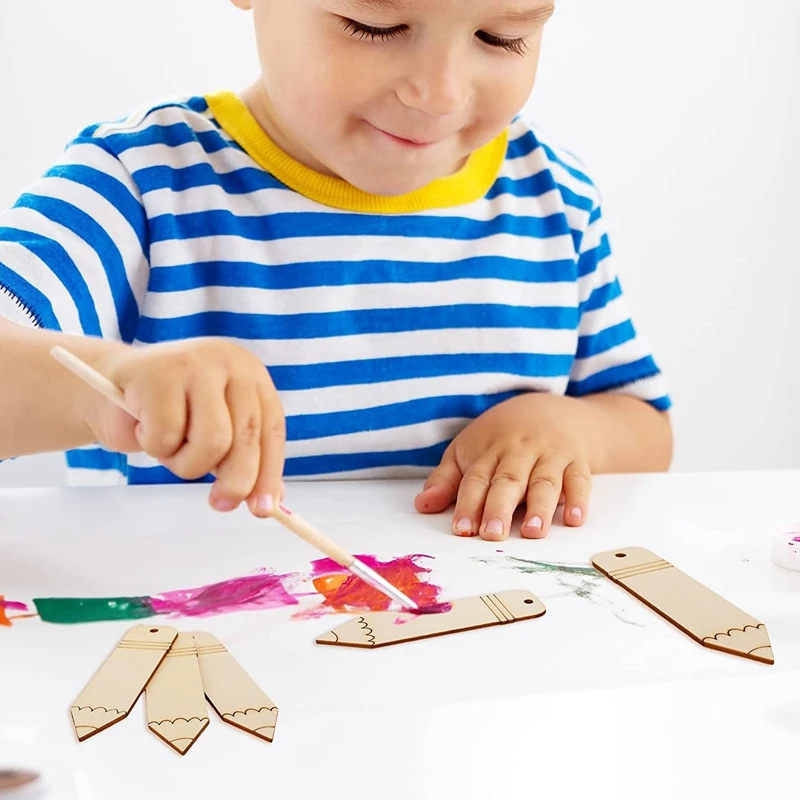 Etiquetas de madera en forma de lápiz, marcapáginas para manualidades, rebanadas de madera natural sin terminar, juguete de pintura para niños,