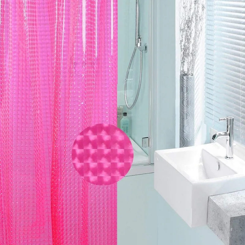 Pink color Shower Curtain Bathroom Waterproof EVA 3D Curtains 180x180cm