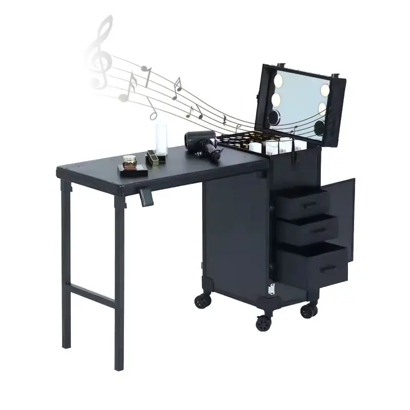 Rolling Nail Table Vanity Case Foldable Nail Table 4 Drawer Vanity Case