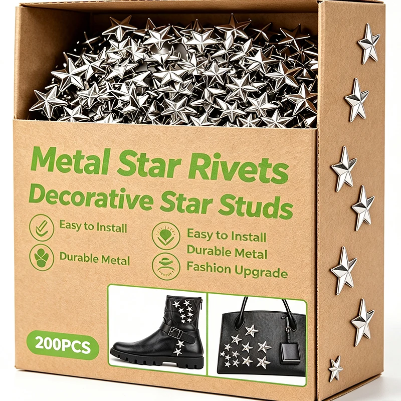 Metal Silver Star Rivets Punk Leather Studs Spikes Spots Nails Head Buttons DIY Clothes Shoes Bags Handmade Clothing Accessories