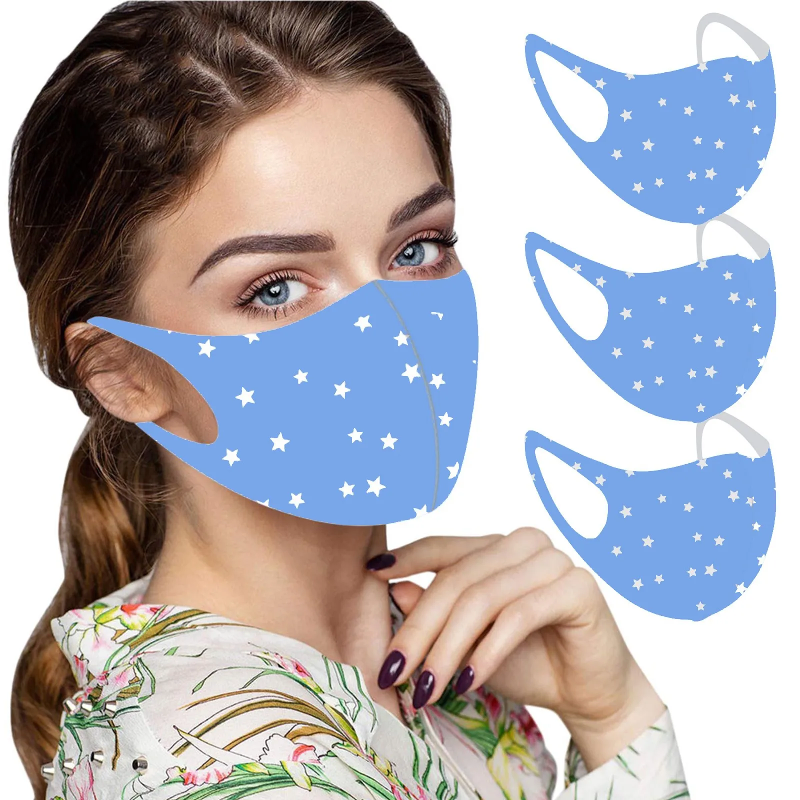 3pcs Adult Fashion Print Washable Reusable Windproof Face Mask Odorless And Irritation-Free Comfortable Personal Protective Mask