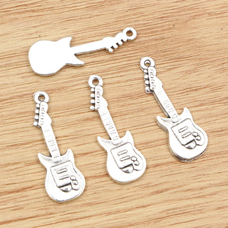 20pcs 31x11mm Antique Silver Plated Guitar Handmade Charms Pendant:DIY for bracelet necklace