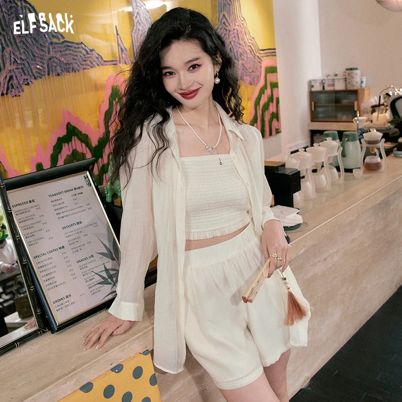 ELFSACK 2024 summer new arrival picnic travel vacation holiday soft comfortable fitted sun protection colorful light color short