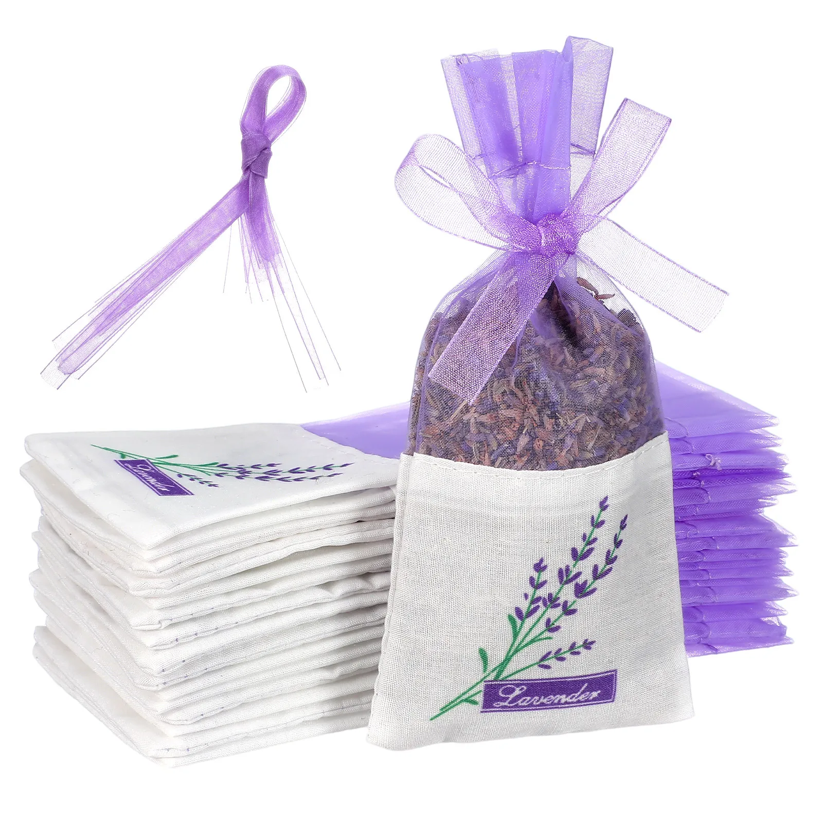 24Pcs Lavender Sachet Pouches Empty Household Fragrance Bags with Lavender Flower Pattern for Drawer Wardrobe DIY Gifting