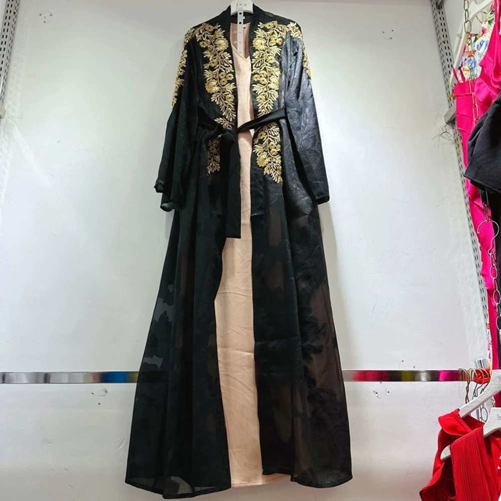 

2025 French niche new black cardigan heavy embroidery long-sleeved cardigan dress-GZXX265
