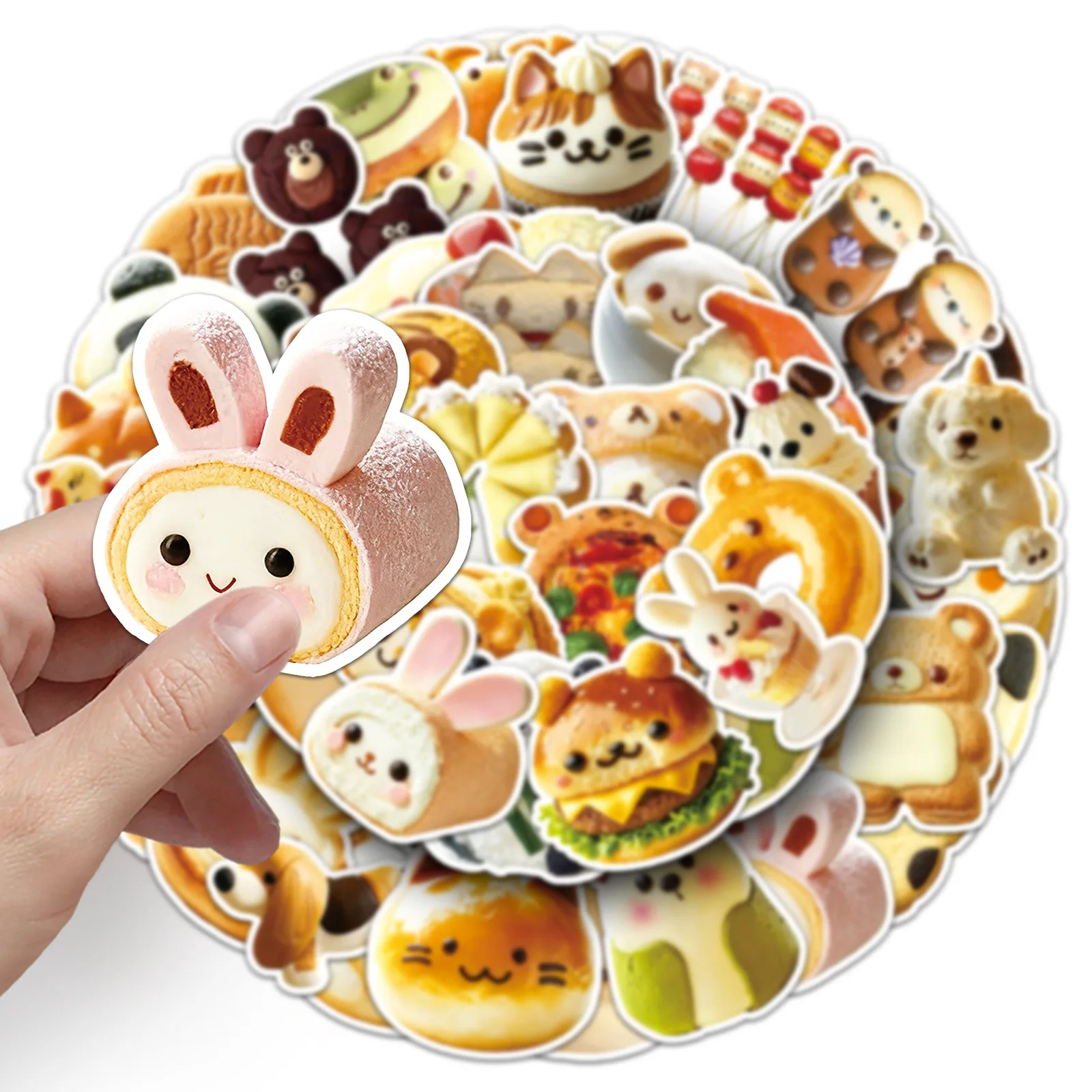 50PCS Kreativität Tier Keks Brot Aufkleber Wasserdicht Nette Lebensmittel Graffiti Dekoration DIY Gitarre Telefon Laptop Fahrrad Spielzeug Aufkleber