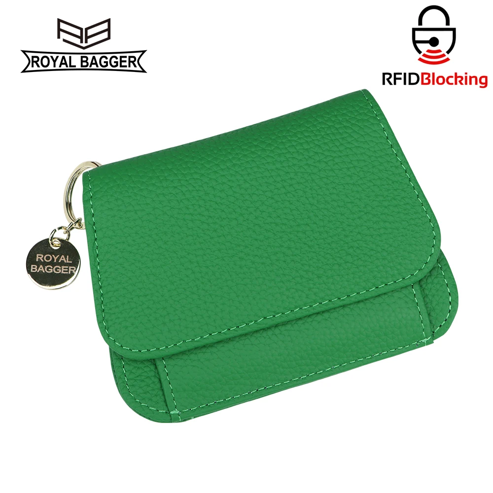 Royal Bagger Women Short Wallet Genuine Cow Leather Fashion Slim Card Holder Coin Purse with Key Ring RFID Blocking