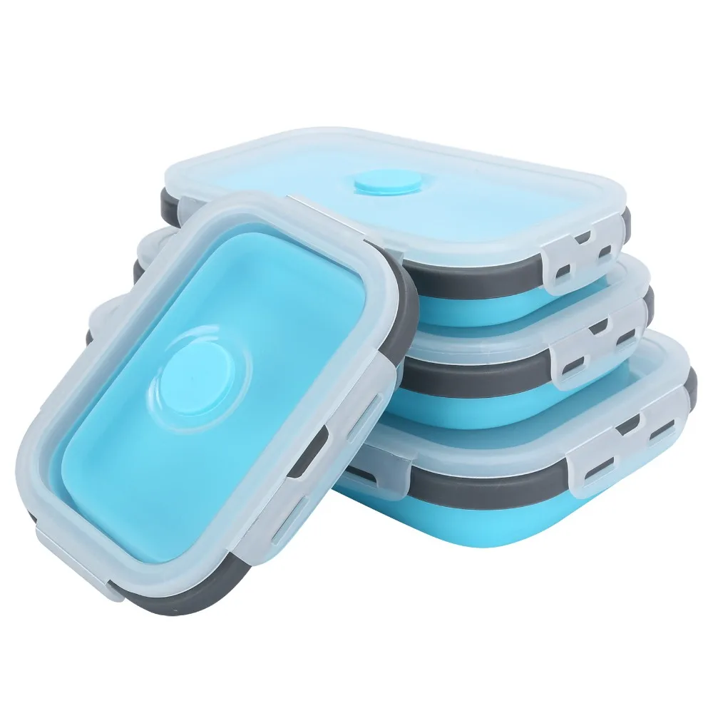 4PCS Silicone Collapsible Food Storage Container Stackable Design Bento Box Container Foldable Snack Bowls For Small Kitchens
