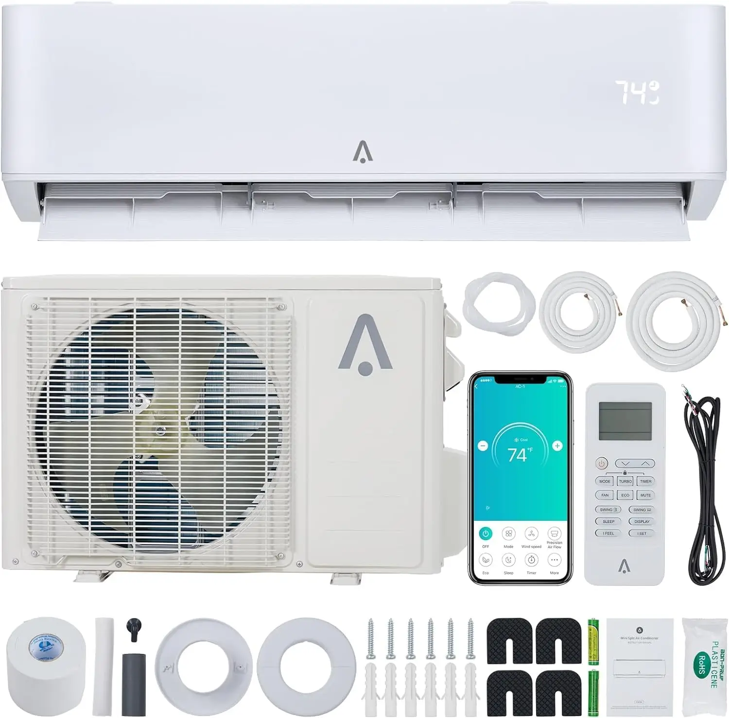 9000 BTU Mini Split Air Conditioner, Mini Split AC/Heating System, Inverter Ductless,Pre-Charged & 16.4ft Installation Kits