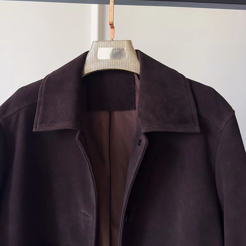 100 % echtes Leder Damen Ziegenleder Kid Wildleder Jacke Mantel 2026 Hohe Luxus weibliche lässig einfache schlanke kurze Lederjacke Tops