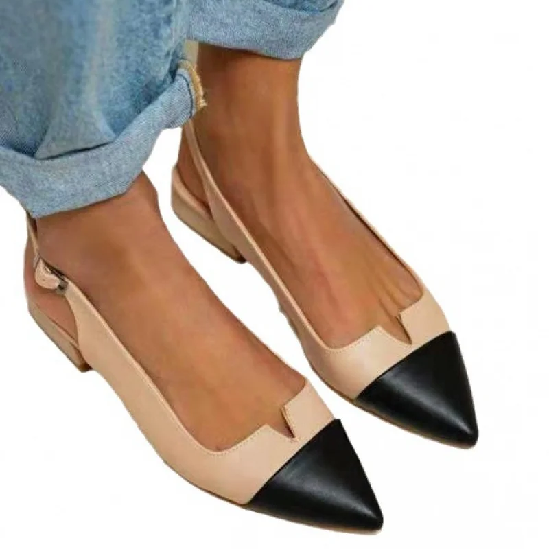 2021Spring Summer New Women's Shoes Pointed Flat Pumps Color Matching40-43plus Size Women's Shoes Low Heel Shoes