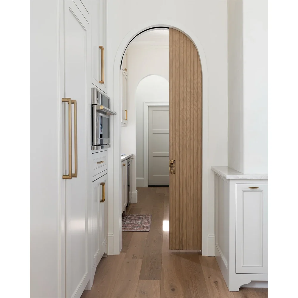 Soft Closing Interior Wooden Arched Pocket Doors Top Solid Wood Sliding Hidden Kitchen Cabinets Finished Surface for Houses