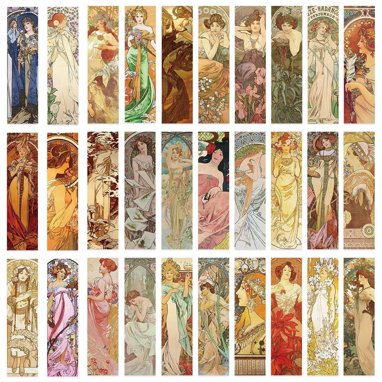 30Pcs/Set Art Nouveau Bookmarks Mucha Style Vintage Aesthetic Book Marks, Floral Female Figures Patterns Bookmark for Book Lover