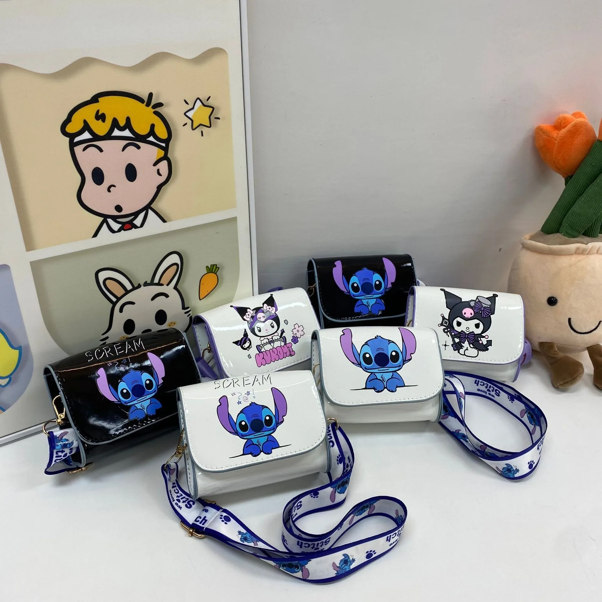 Anime Kuromi & Stitch Crossbody Bags – Cute Mini Bags for Girls/Women, High-Quality Designer Style, Gift Idea