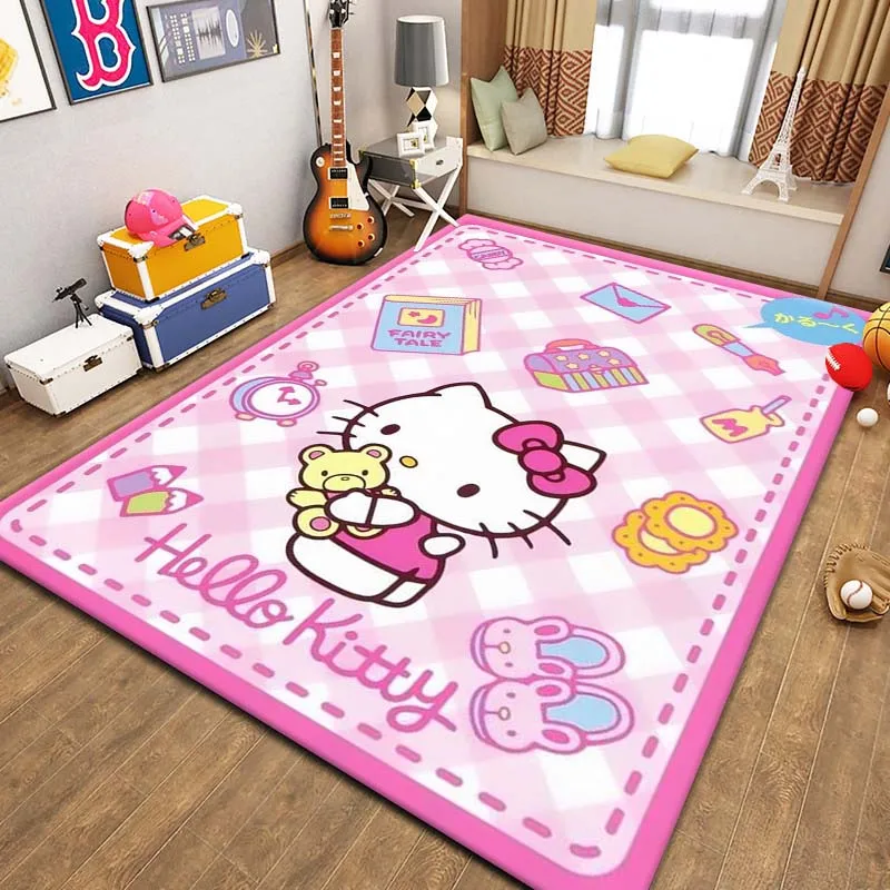 Kids Rugs for Playroom Cartoon Hello Kitty Pattern Area Mat, Cute Cartoon Carpet, Kids Gift for Livingroom Bedroom Home Decor