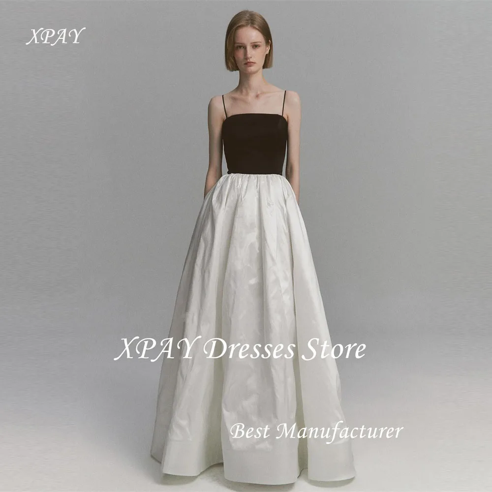 

XPAY Simple Black White A Line Formal Evening Party Dress Wedding Photo shoot Korea Spaghetti Straps Bride Gowns Customized