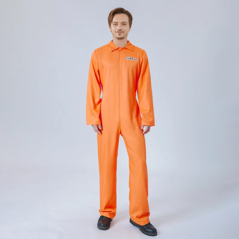 Jail Costumes Letter Print Long Sleeve Prison Jumpsuit for Adults Toddlers Role-Playing Party Cosplay Outfits