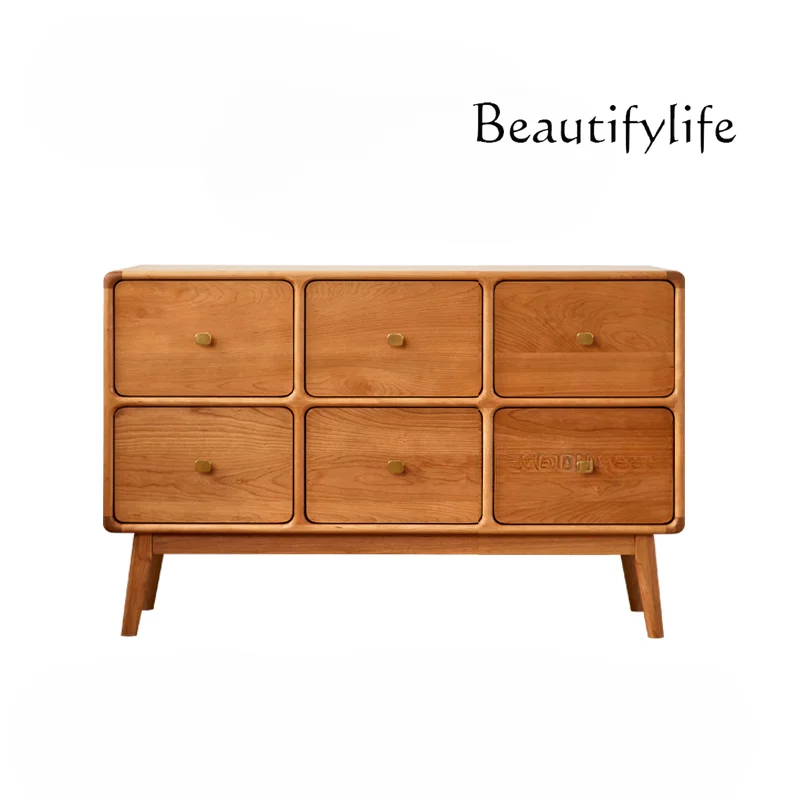 Modern Minimalist Japanese Style Solid Wood Chest of Drawers Cherrywood Living Room Storage Bedroom Wall Storage Front Cabinet