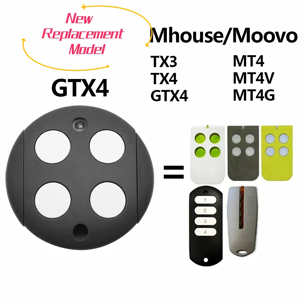 Garage Remote Control Comaptible With Mhouse GTX4 433.92 MHz TX3 TX4 MT4 MT4V MT4G Transmitter