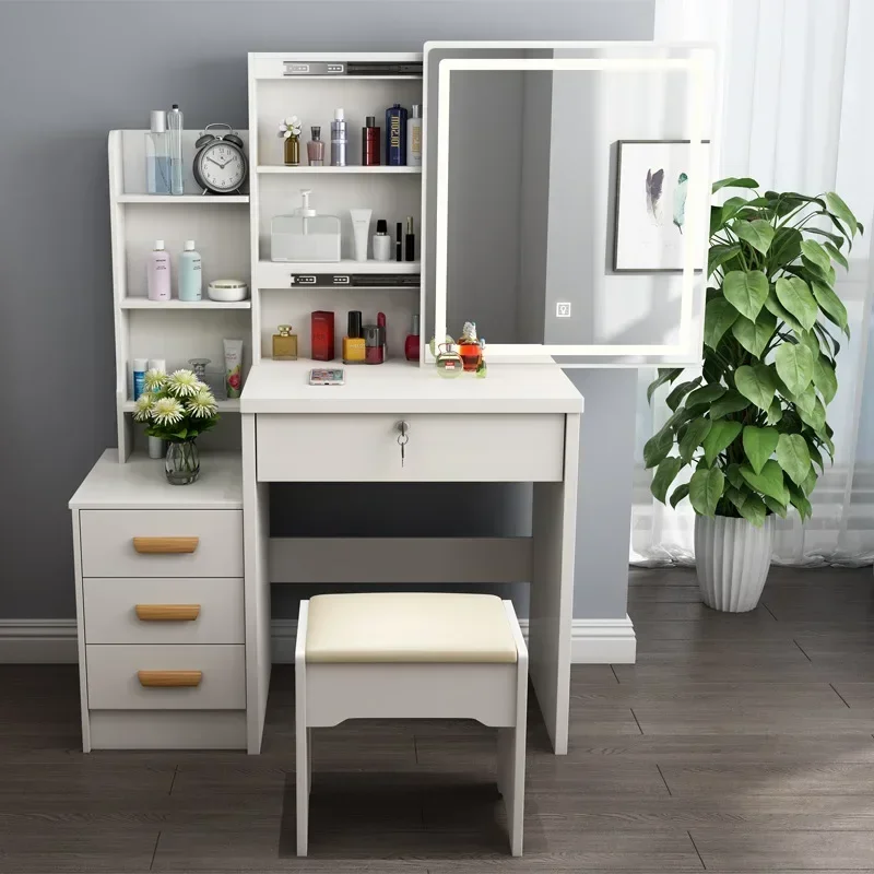 Vanity Desk with Mirror and Lights Dressers 4 Drawers Storage Bench White Makeup Table 3 Light Modes for Bedroom Dressing Room