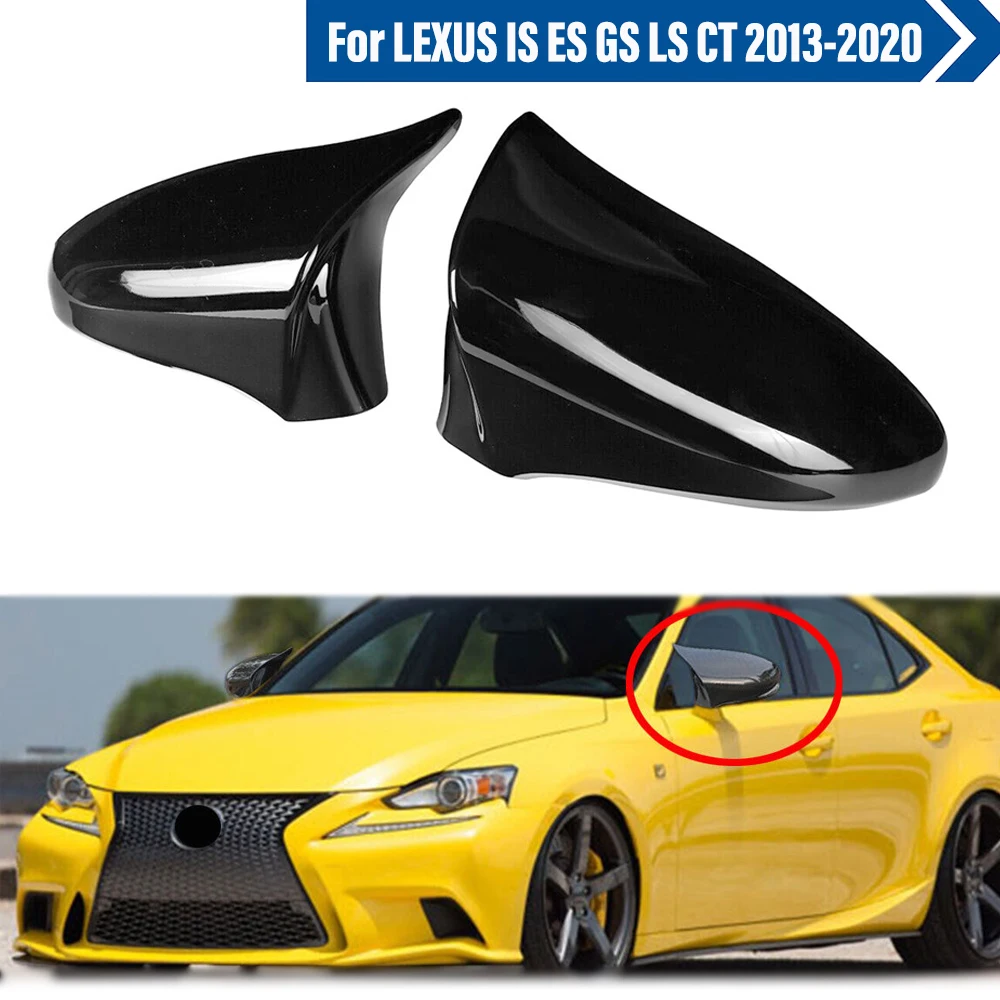 

2X Glossy Black Door Side Wing Rearview Mirror Cover For LEXUS IS ES GS LS CT 2013-2020 LHD PAIR Rear View Side Mirror Cover Cap