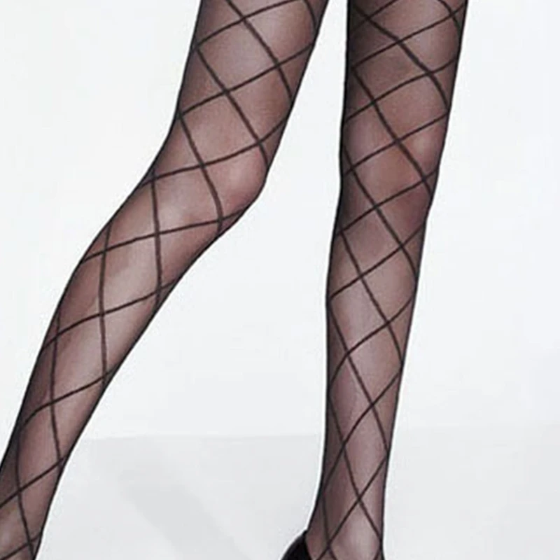 Black Stocking Diamond Rhombus Stockings Pantyhose Sexy Sheer Plaid Tights