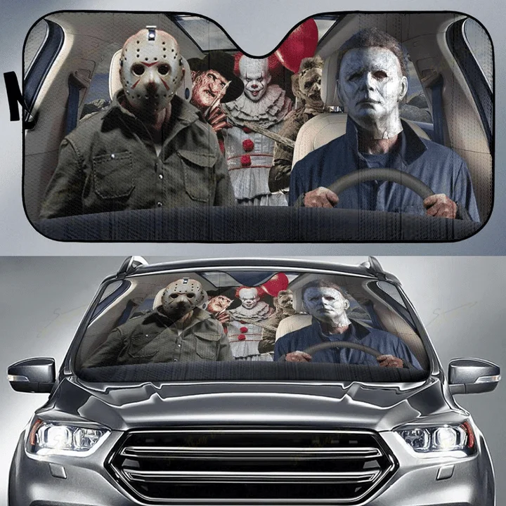 Horror Movie Car SunShade Jason Voorhees , Freddy Krueger, Pennywise Car SunShade Horror Movie Characters