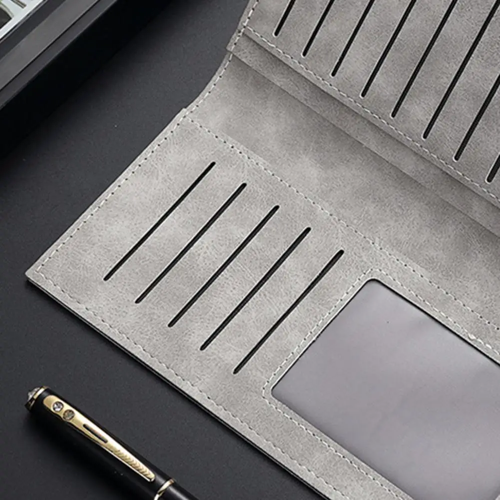 Fine Workmanship Card Holder Men's Bifold Wallet with Multiple Card Slots Id Window Long Slim Credit Card Holder for Daily