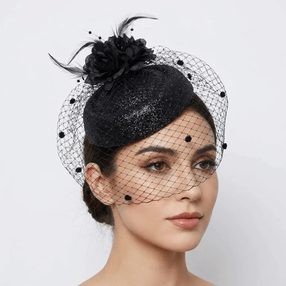 Temperament Solid Color Felt Fascinator Hat Mesh Wave Point Hair Clip Hat Handmade Luxury Bridal Headdress Girl