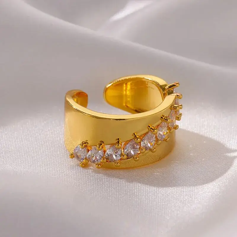 Luxury Water Drops Zircon Rings for Women Stainless Steel Gold Color Wedding Couple Ring Aesthetic Jewelry Gift anillos mujer